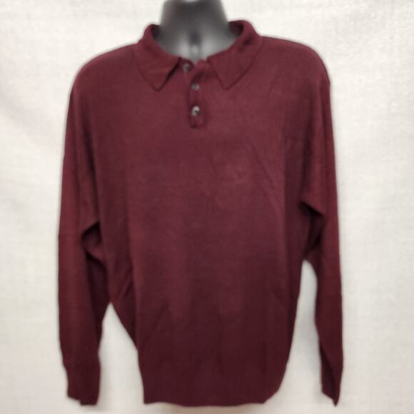 Men's Polo Long Sleeve Sweater Geoffrey Beene XL Maroon 90s Business Casual - Picture 2 of 8
